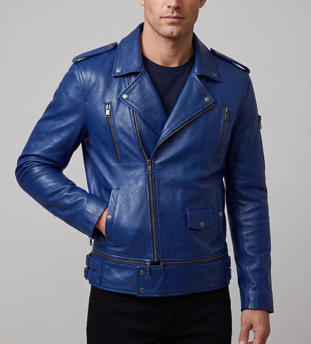Giacca uomo blu vera pelle
